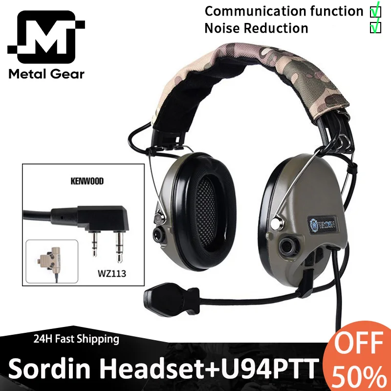 

WADSN Tactical Sordin Headset Adapter U94 PTT SORDIN Active Pickup Noise Reduction Headphones For Outdoor Hunting Shooting game