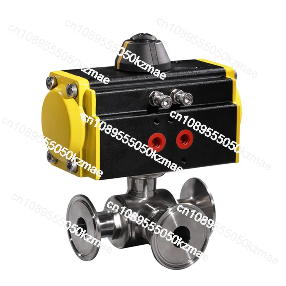 COVNA DN40 1.5 inch 3 Way L Port Tri Clamp Connection SS316 Single Acting Pneumatic Actuator Sanitary Ball Valve