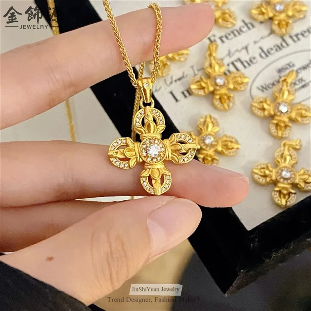 2026 Diamond-studded Lotus Cross Vajra Pendant Necklace New Chinese Guochao Style Pendant Light Luxury Necklace
