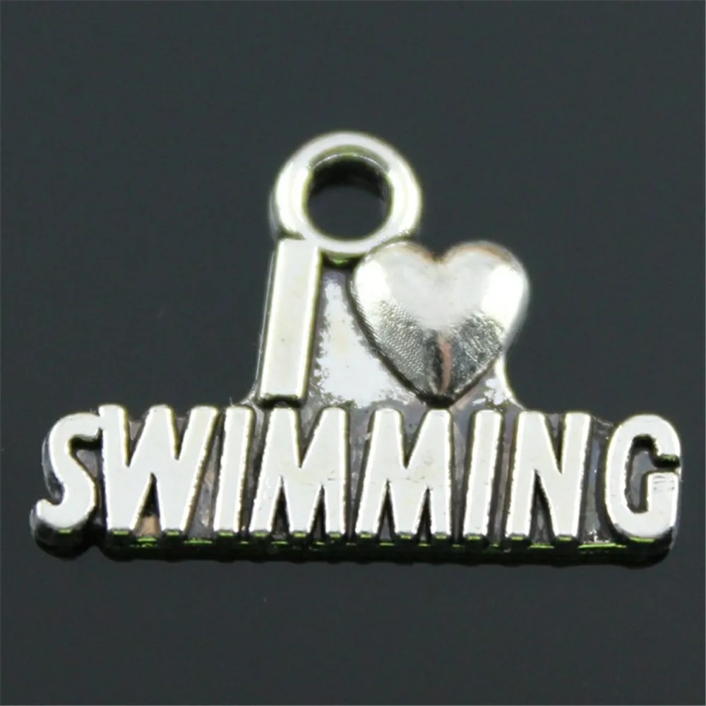 10pcs 3 Colors I Heart Swimming Charms For Jewelry Making I Love Swimming Charms Charm I Love Swimming 15x22mm