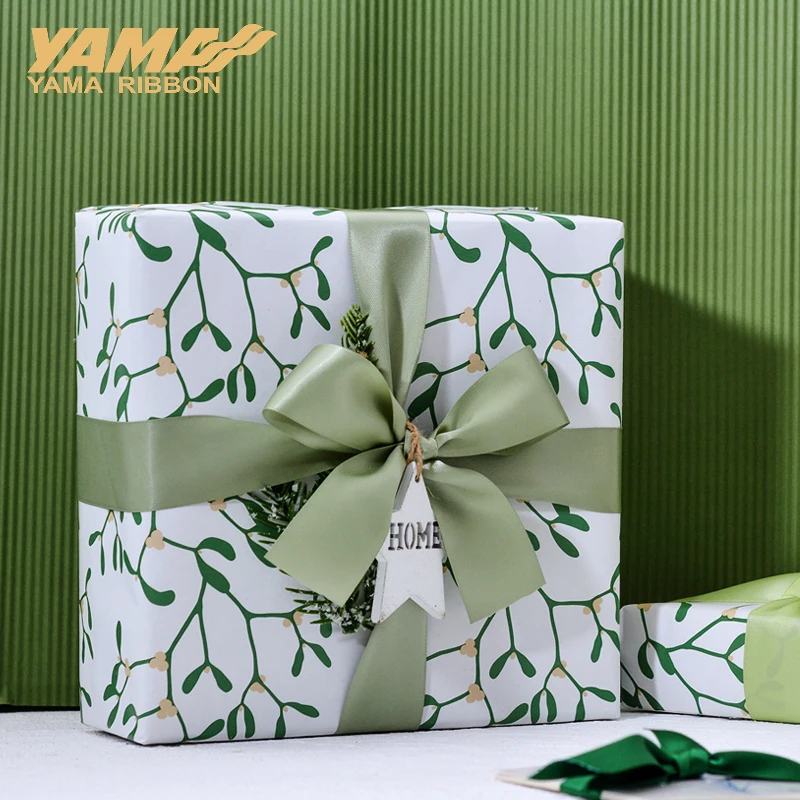 YAMA 25 28 32 38 mm 100yards/lot Single Face Satin Ribbon Light and Dark Green for Party Wedding Decoration Wedding supplies