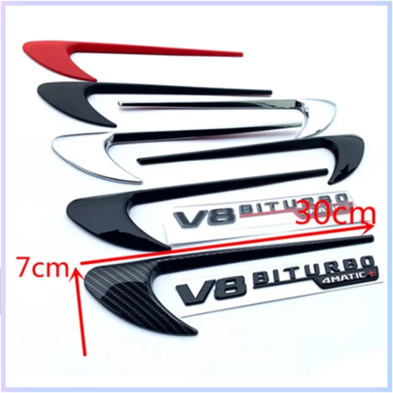2pcs V8 BITURBO 4MATIC+ Blade Logo Air Vent Fender Trim For V8 C200 C300 E300 E400 W213 Car Side Sticker Accessories