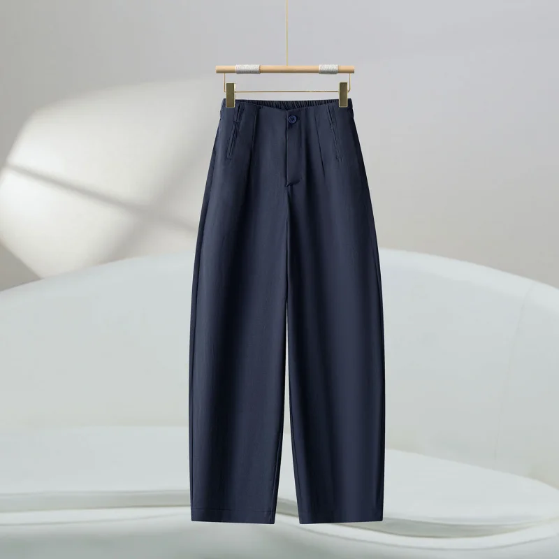 

Yellow Curved Knife Back Elastic Waist Small Size Women's Pants Summer Versatile Slimming Loose Casual Nine-point Pants