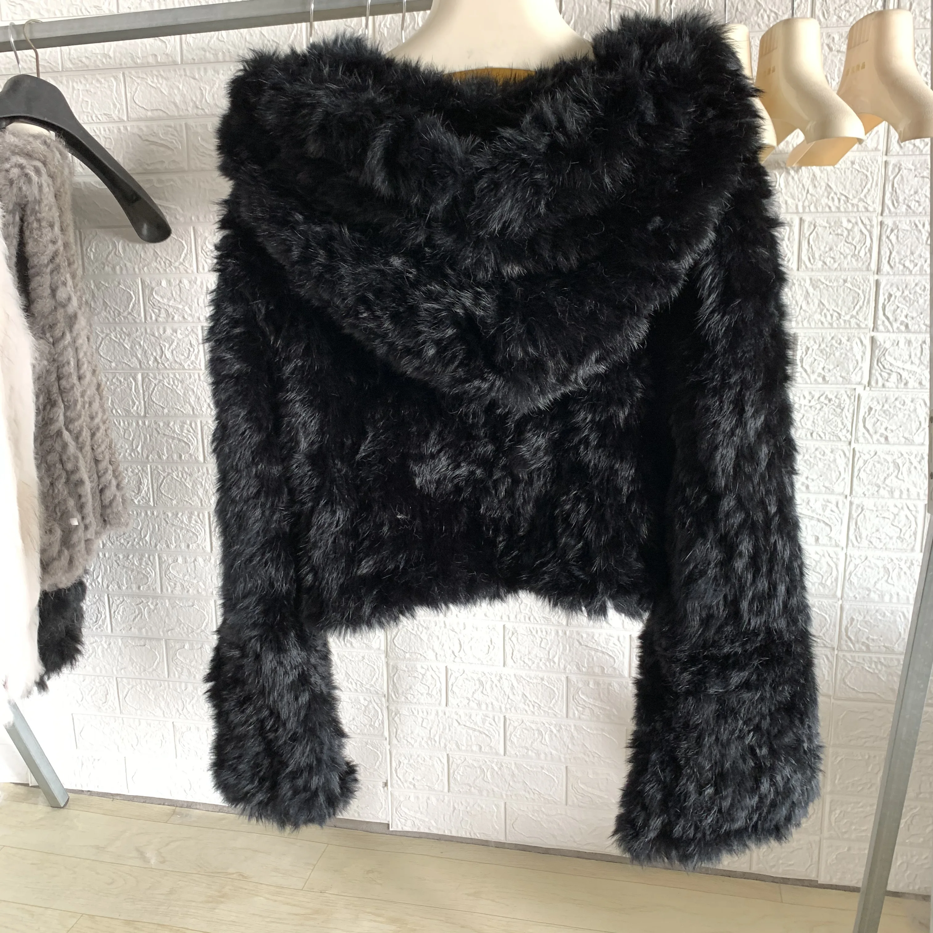 Real Fur Coat for Women Genuine Natural Rex Rabbit Fur Coat with Fur Hood Lady Fashion Jacket Outerwear Custom Any Size