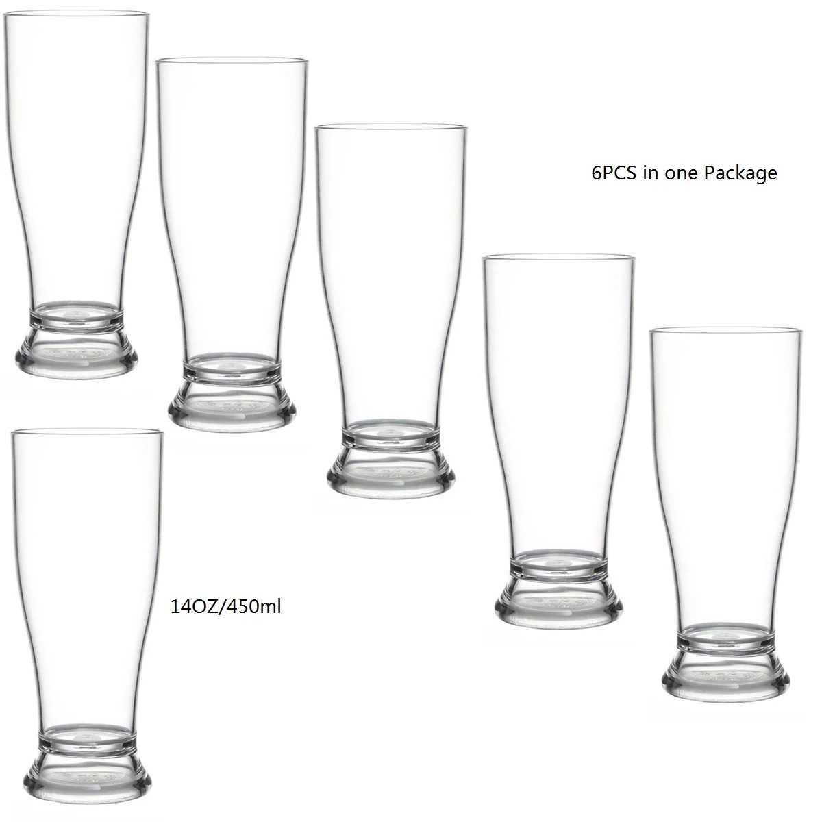 1/2/4/6PCS Free BPA Plastic Beer Pilson Glass 450ml Pint Glasses Tall Beer Cups Drinking Glasses for Cold Beverages or Party