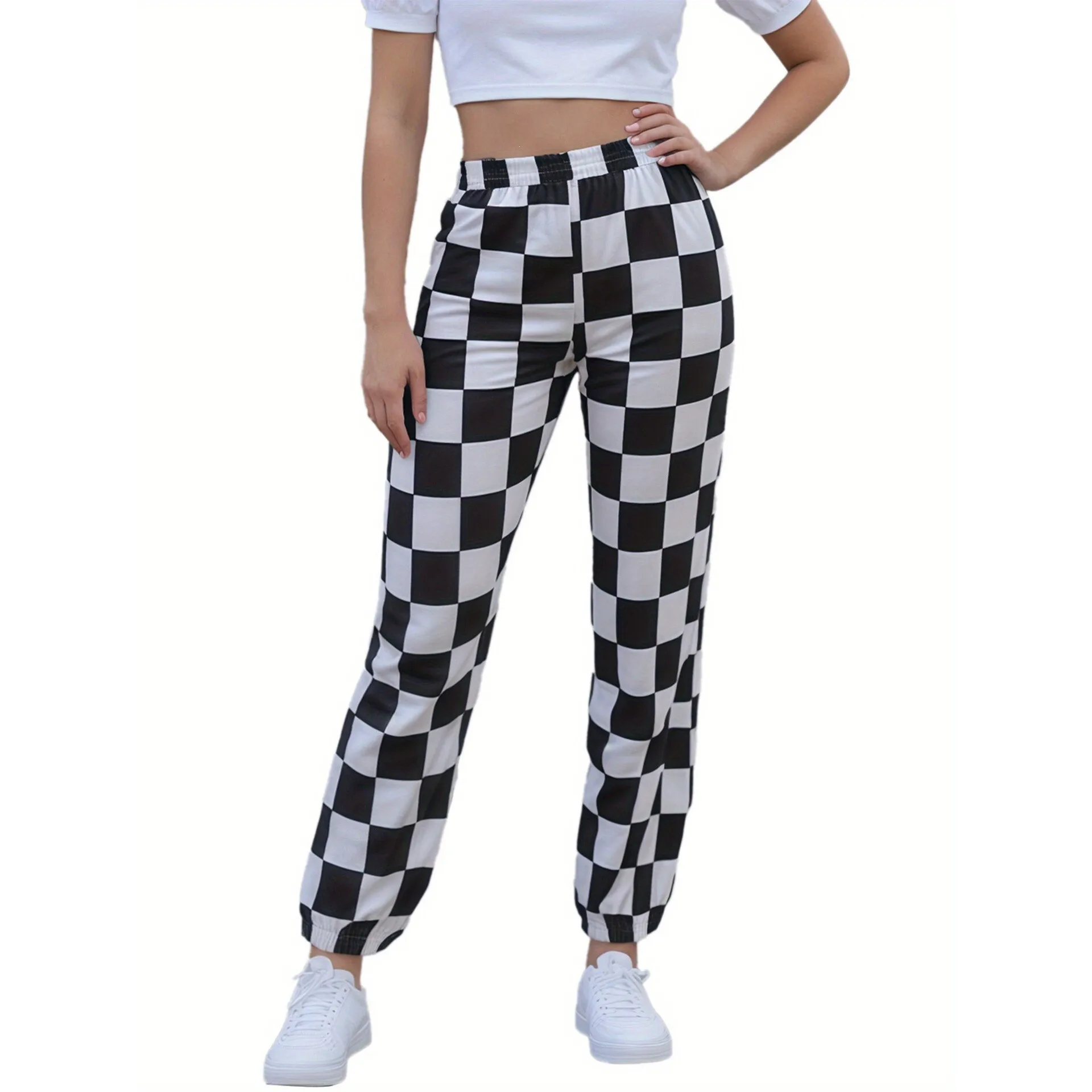 

Women's Checkered Cargo Pants Neutral Style Harlan Trousers Loose Fit Comfortable Casual Pants for Spring Season