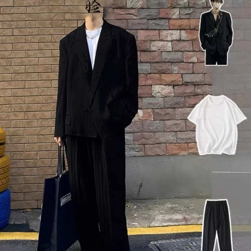 Men's British Dandy Style Three-Piece Suit Set Padded Shoulder Blazer Vest Pants Outfit Elegant Casual DK Uniform