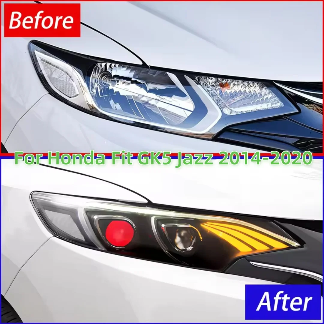 

Автомобильная фара для Honda Fit GK5 Jazz 2014-2020, светодиодные автомобильные фары в сборе, обновление Demon Eyes Style 2, линза проектора, новинка