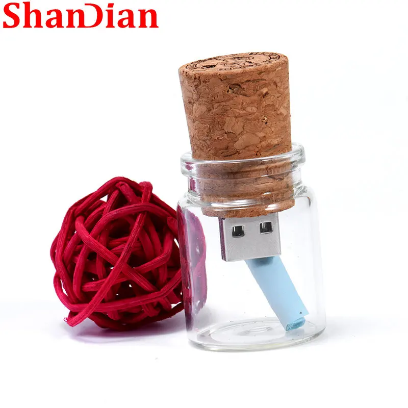 Shandian-木製のドリフトボトル,フラッシュドライブ,ギフトボックス,メモリスティック,16GB, 32GB, 64GB