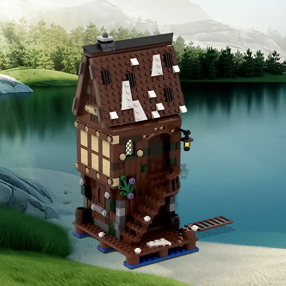 MOC Medieval Architecture Lake Town House of Bards Model Building Blocks Esgaroth House Collect Bricks Toy for Children Gift