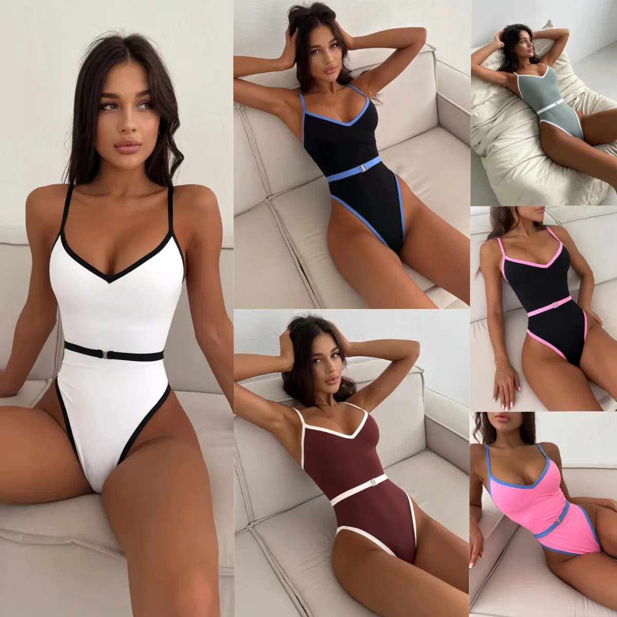 

Color Block One Piece Swimsuit Minimalist & Sexy Monokini 2026 Beach Resort Wear Summer Holiday Corset Bodysuit Womens Beach Set