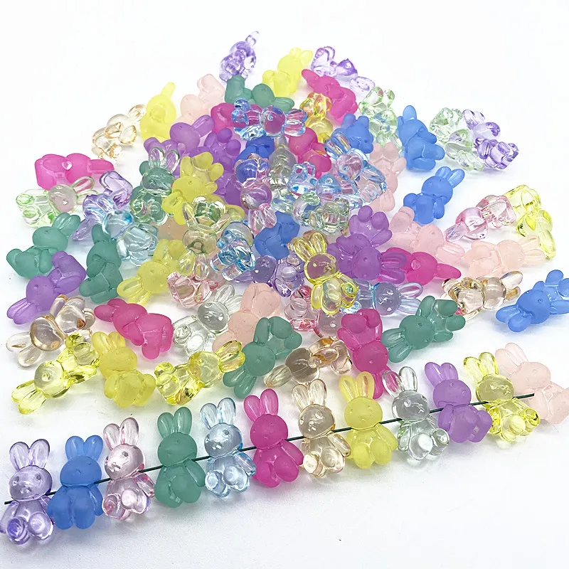 Brand New 10pcs Acrylic Color Transparent Matte Rabbit Rainbow Rabbit DIY Beaded Ring Plastic Bracelet Homemade Gift