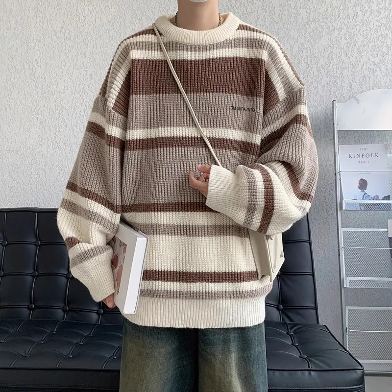 

Loose Casual Long Sve Men's Sweater plus Size 300 Pou Trendy Hong Kong Sle High-End Feeling Winter Knitted Top