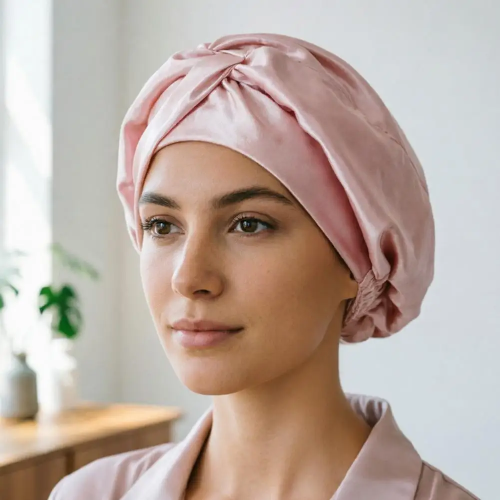 Women Sleeping Cap Soft Night Cap Women’s Adjustable Satin Hair Bonnet Breathable Silk Night Cap for Long Curly Braids Solid