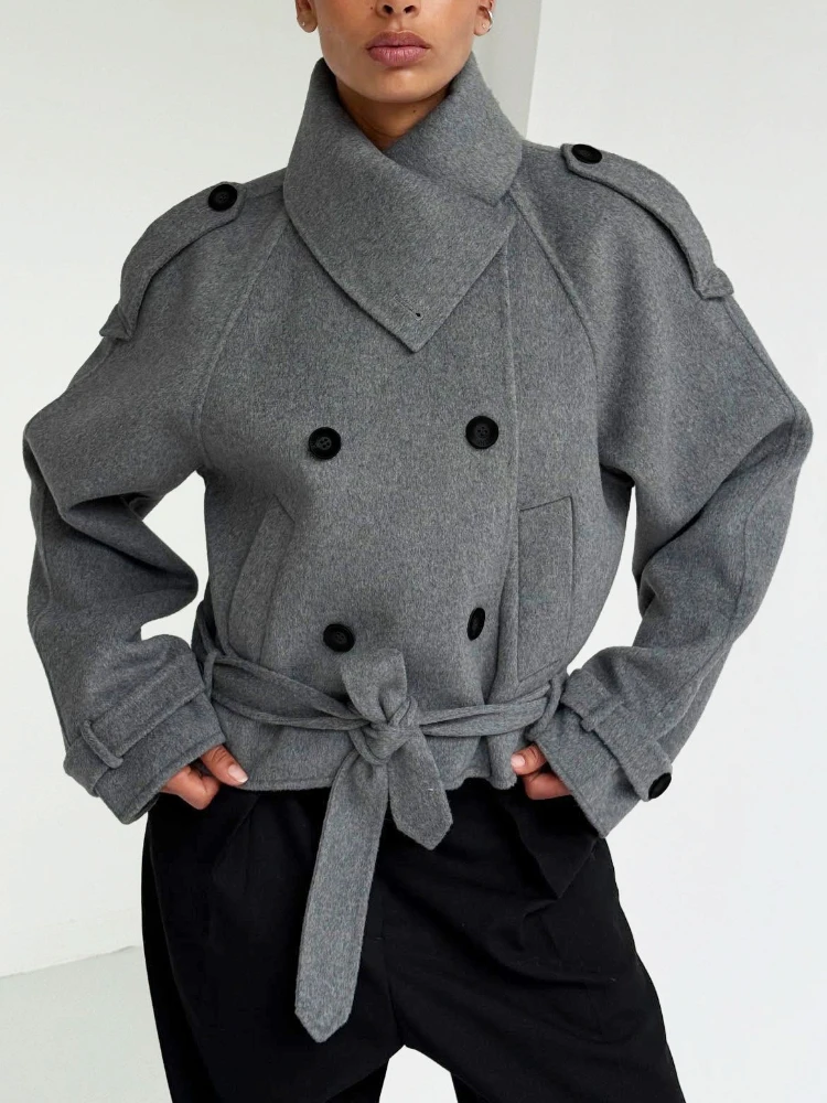 

Повседневные куртки Tossy на шнуровке с воротником-стойкой, пальто для женщин, свободные куртки с длинными рукавами для поездок на работу, осень 2025 г., однотонная верхняя одежда, женские куртки