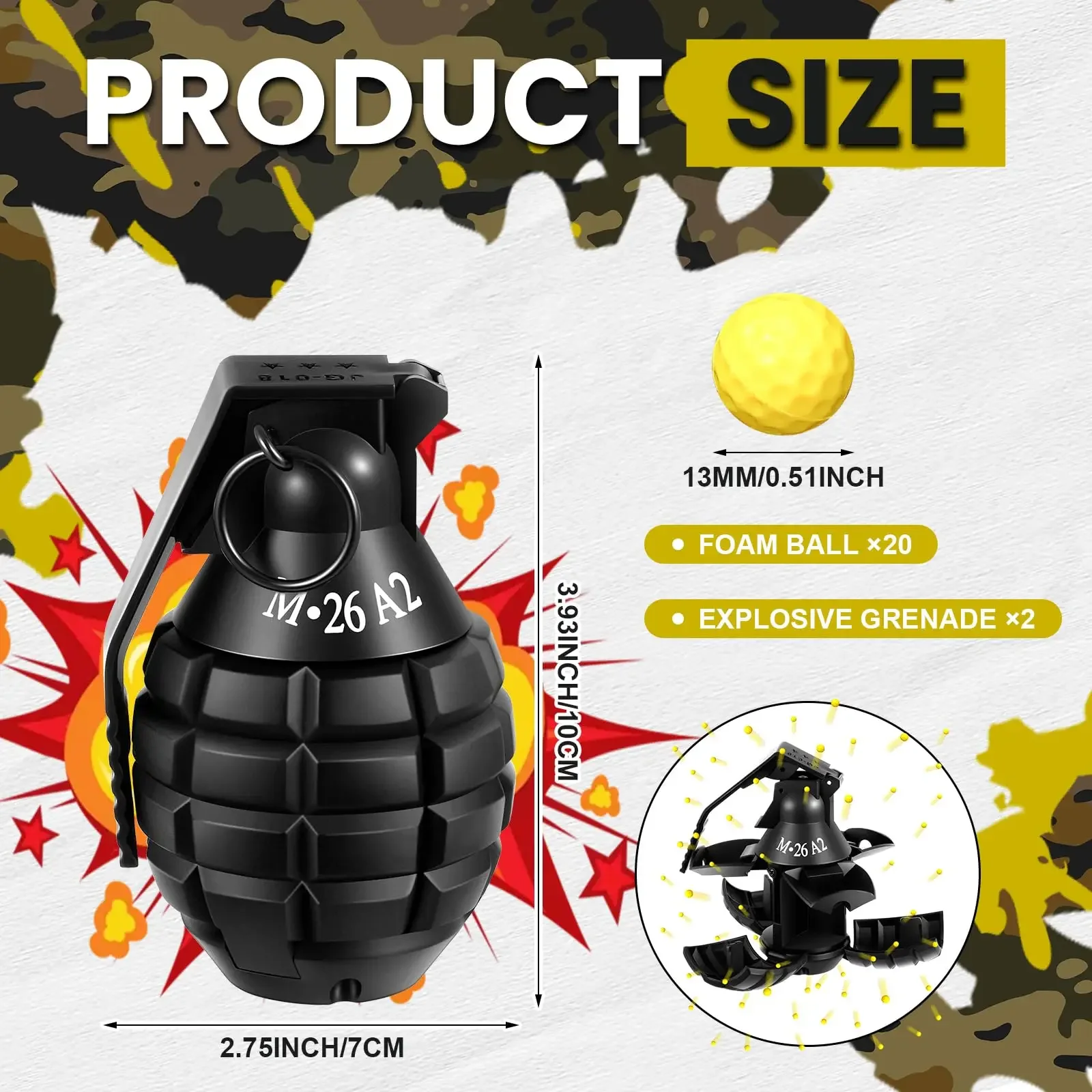VV- Grenade Toy for Battle Game Tactical Water Toy Grenades for Outdoor Sport Role Play Prop Game Powerful Spring Impact