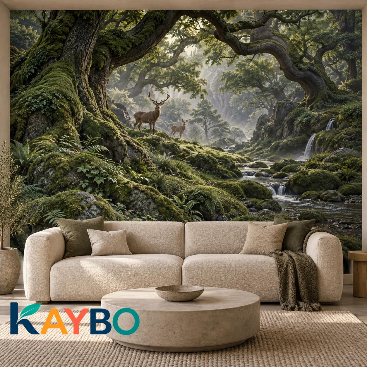 Forest Wall Mural Enchanted Woodland Deer Waterfall Landscape Wallpaper Non Self Adhesive Living Room Bedroom Natural Wall Decor