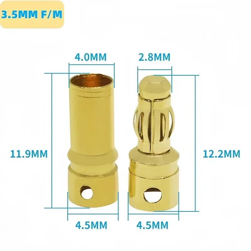 10 pairs 2.0mm 3.0mm 3.5mm 4.0mm 5.5mm 6.0mm 8.0MM Gold Bullet Banana Connector male female plug for ESC Lipo RC battery Plugs