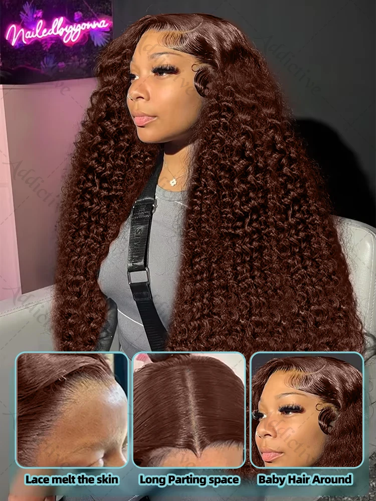 250% Chocolate Brown Deep Wave 13x6 Lace Front Wig Human Hair For Women 30 Inch Water Curly Brazilian 13x4 HD Lace Frontal Wigs