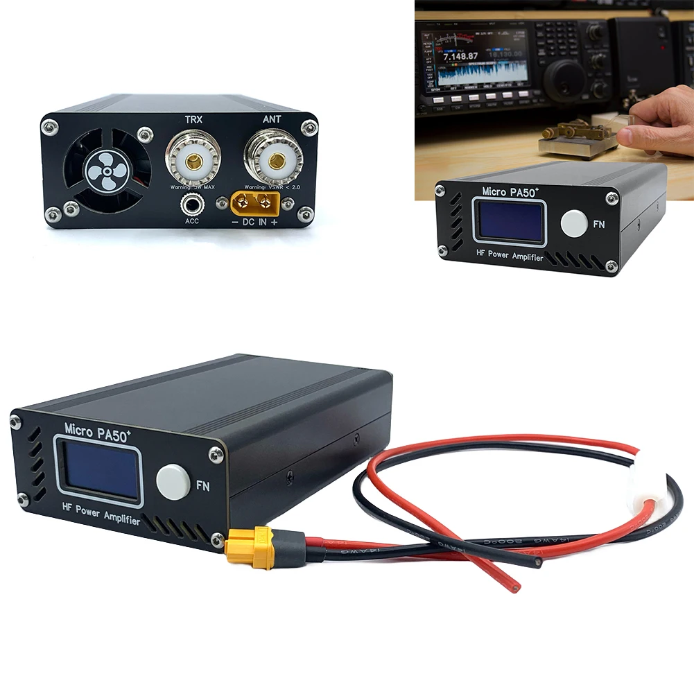 Micro PA50 PLUS HF Power Amplifier 50W 3.5MHz-28.5MHz 1.3-Inch OLED Screen with Power / SWR Meter + LPF Filter for Radio