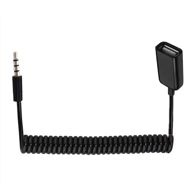 Spring Cable MP3 Download Cable, Charging Cable 3.5mm to USB Data Cable, Car Mounted AUX Conversion, USB Cable, CD Audio Cable