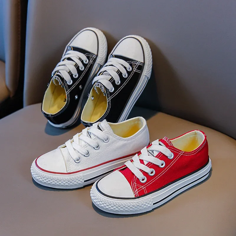 Solid Color Children Board Shoes Canvas Casual Low-top Boys Girls Lace-up Canvas Shoes Kids Riding Sprinting Sports Board Shoes