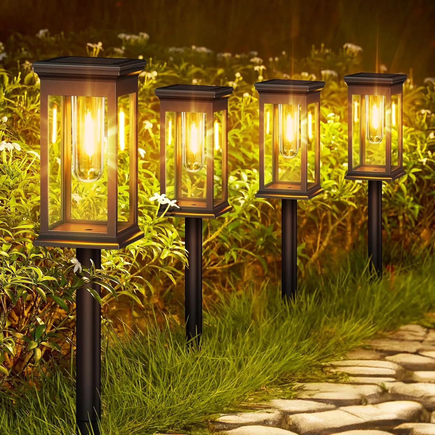4 Pack Solar Pathway Light Waterproof LED Solar Light Outdoor Solar Powered Landscape Lighting for Walkway Patio Lawn Yard Decor