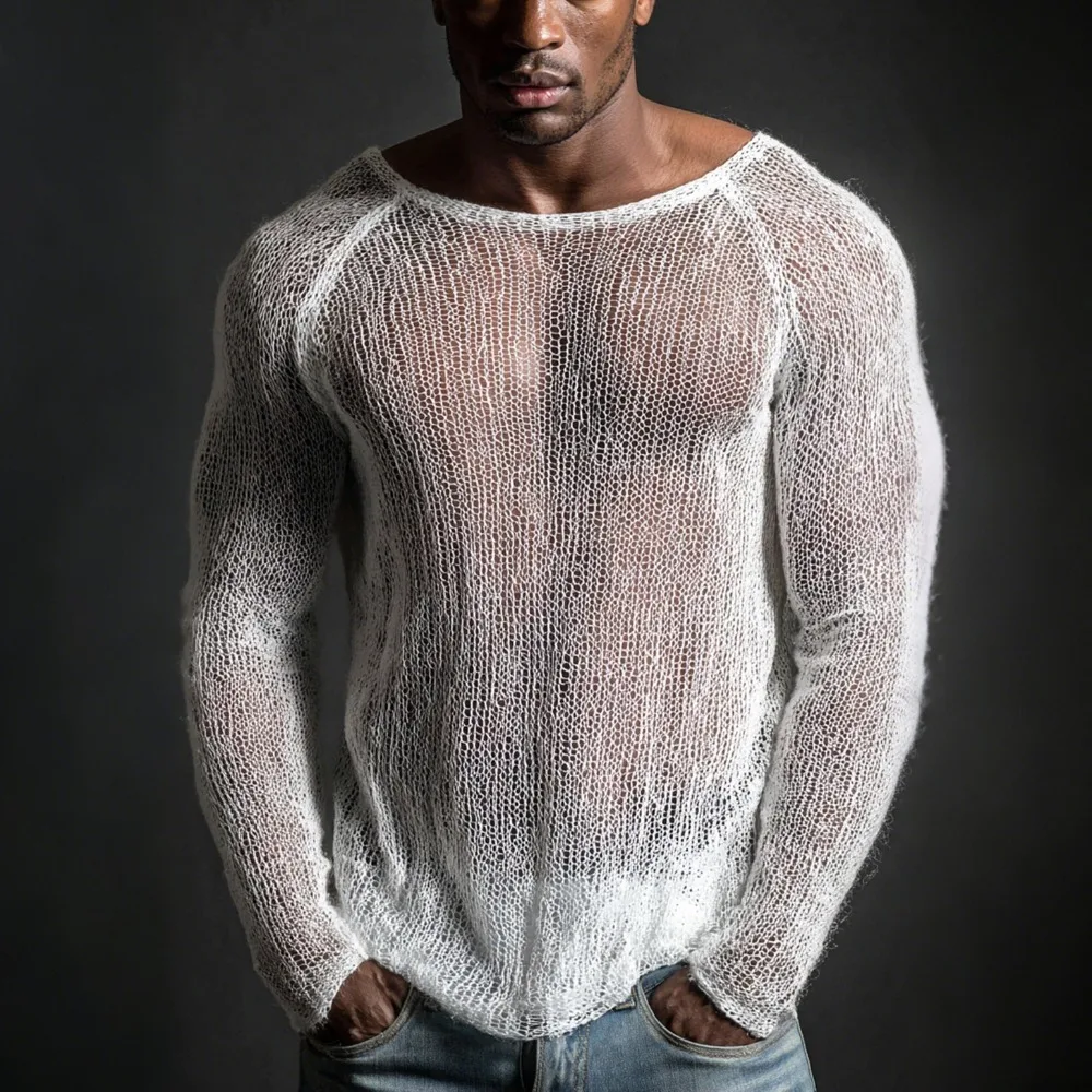 Herren Casual Bequemes Reines Baumwoll-Strick-T-Shirt Atmungsaktives Raglan-Langarm-Oberteil
