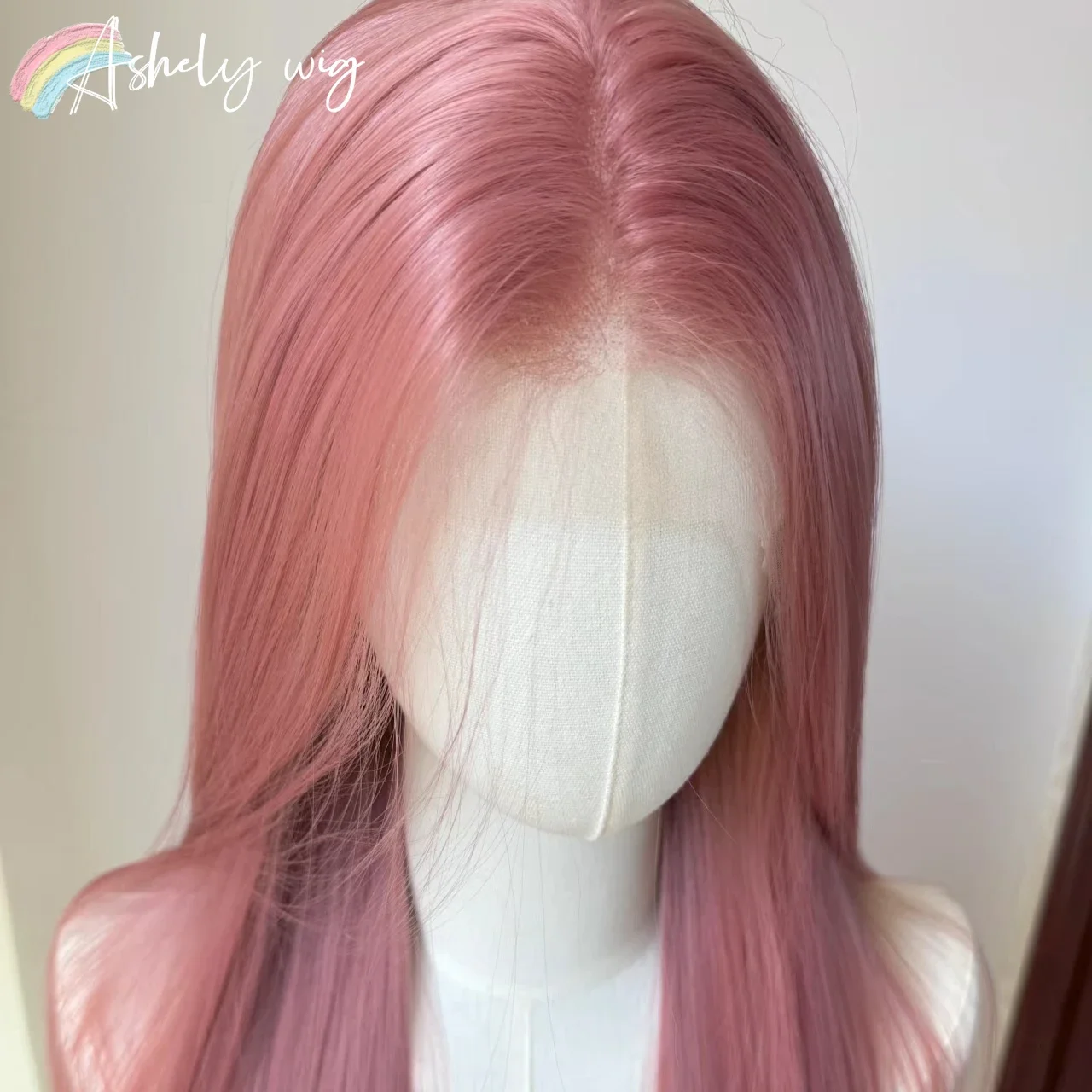 Rose Pink Wig 13x4 24inch Lace Front Wig Long Straight Natural Silky Synthetic Lace Frontal Wig for Cosplay Lolita Daily Use