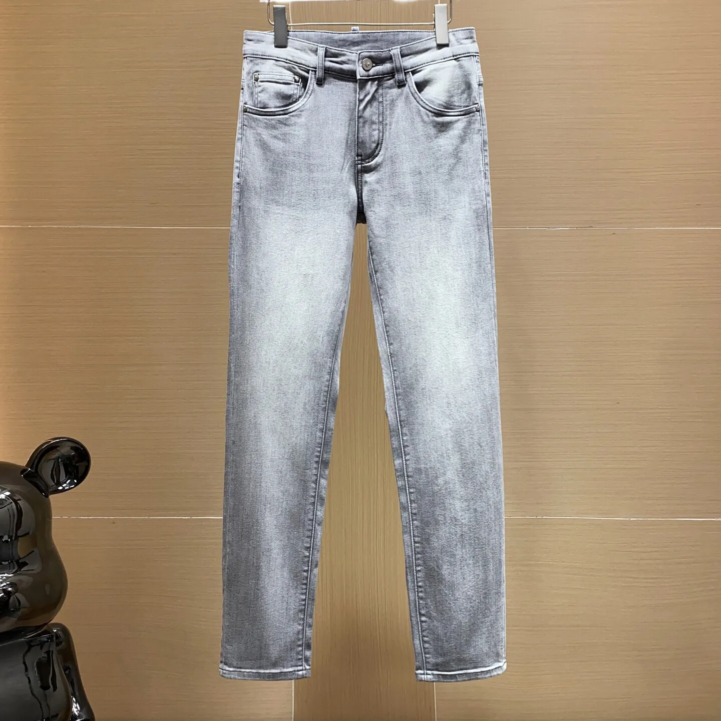 

Spring Summer Men's Slim Fit Straight Leg Jeans Versatile Waed out ey Faion Urban Sle Dstring mid Waist Trousers