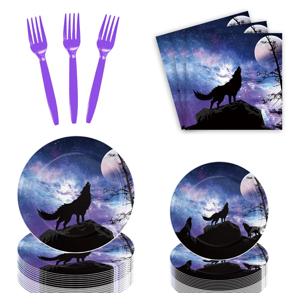 Wolf Theme Birthday Decorations Party Disposable Tableware Paper Napkins Cups Plates Tablecloths Straw