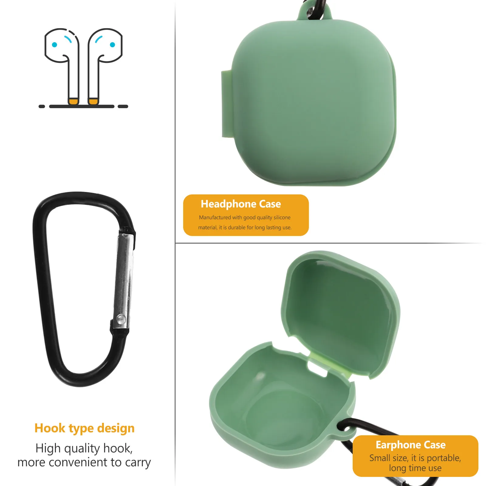 1Pcs Flexible Silicone Earbud Case Protective Cover for Headphones Dustproof Moisture Resistant Hook Mount for Belt Bag Travel