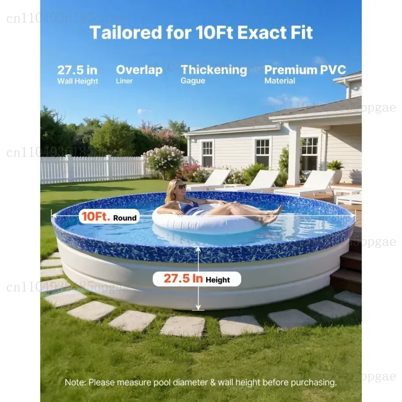 Easy-to-install 10-foot circular overlap pool lining, heavy-duty vinyl leak-proof material, 27.5-inch wall height, quick-fit
