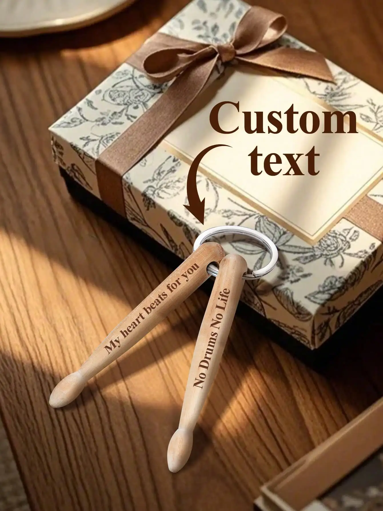 Custom Wooden Drumstick Keychain Personalized Engraved Keyring Gift for Drummers Couples Friends Birthday Anniversary Valentine