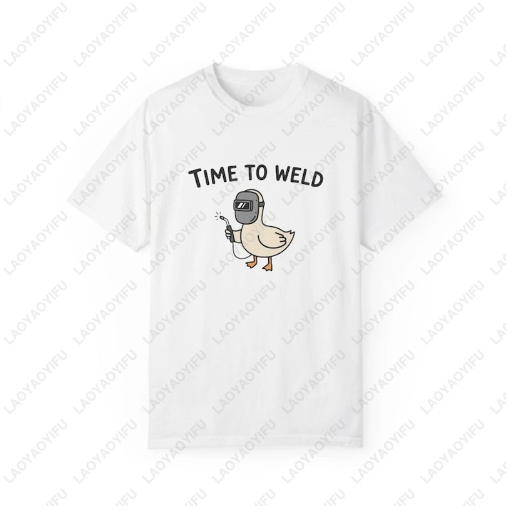 Funny Time To Weld Graphic Printed Cartoon TShirt Novelty Welding Gift Unisex T Shirt Cotton Short Sleeve Man Women Clothing