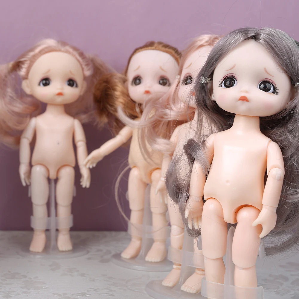 

Mini girl sad face 16cm Bjd 1/12 Short Boy Hair Sleeping Pig Naked Body Dress Up Fashion Dolls for Girls Gift DIY Toys