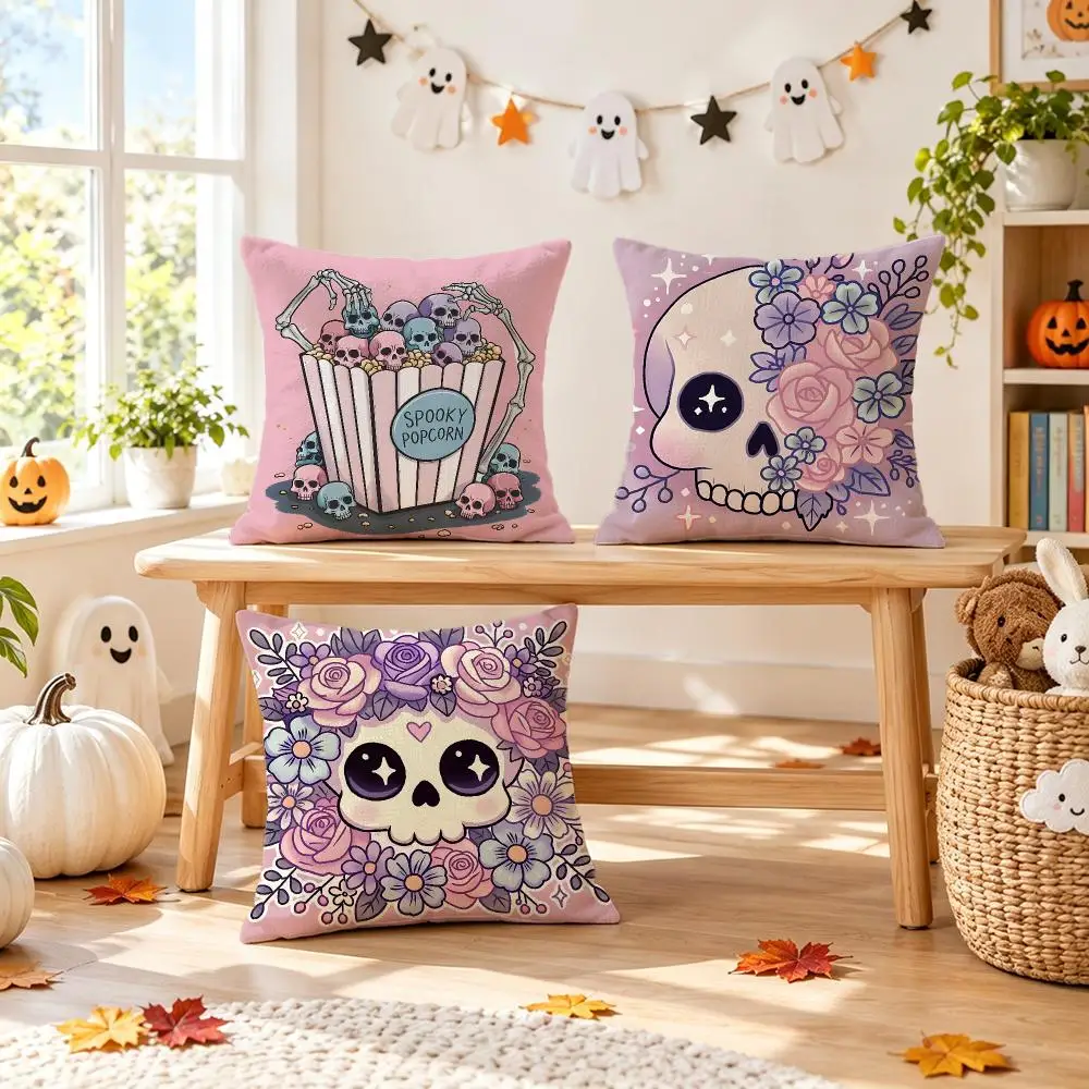 pattern Dark Romance Skull Cushion Cover Pillow Short Plush Pillow Comfortable and Fresh Style for Living Room Bedroom Gift