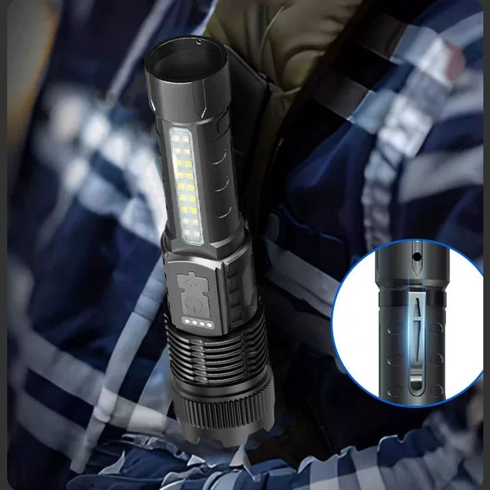 LED Flashlight USB Rechargeable Torch High Power Strong Light Flashlight Long Range Tactical Zoom Lamp Outdoor Camping Lantern