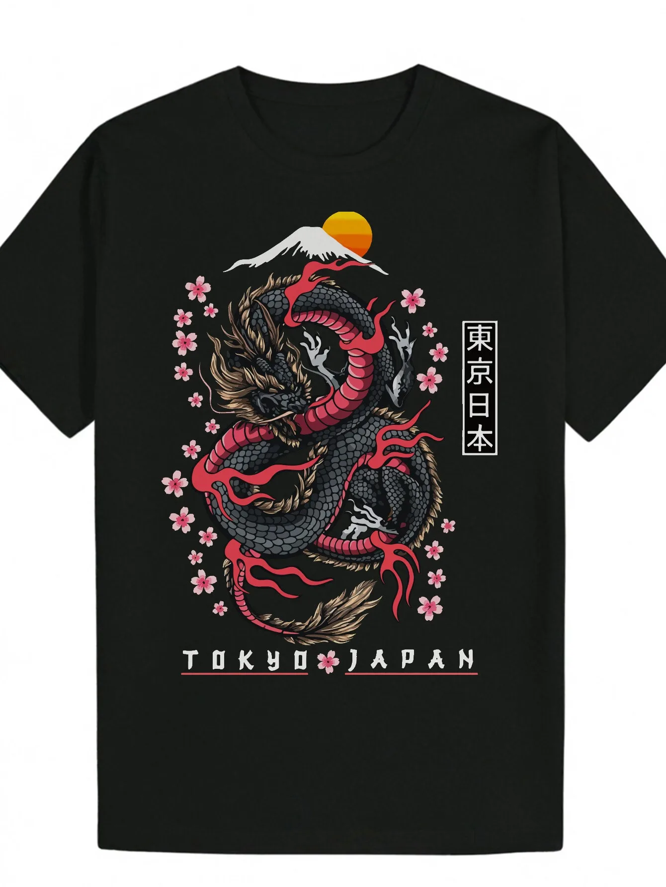 Camiseta informal con llama roja y dragón de Japón de Tokio para hombre