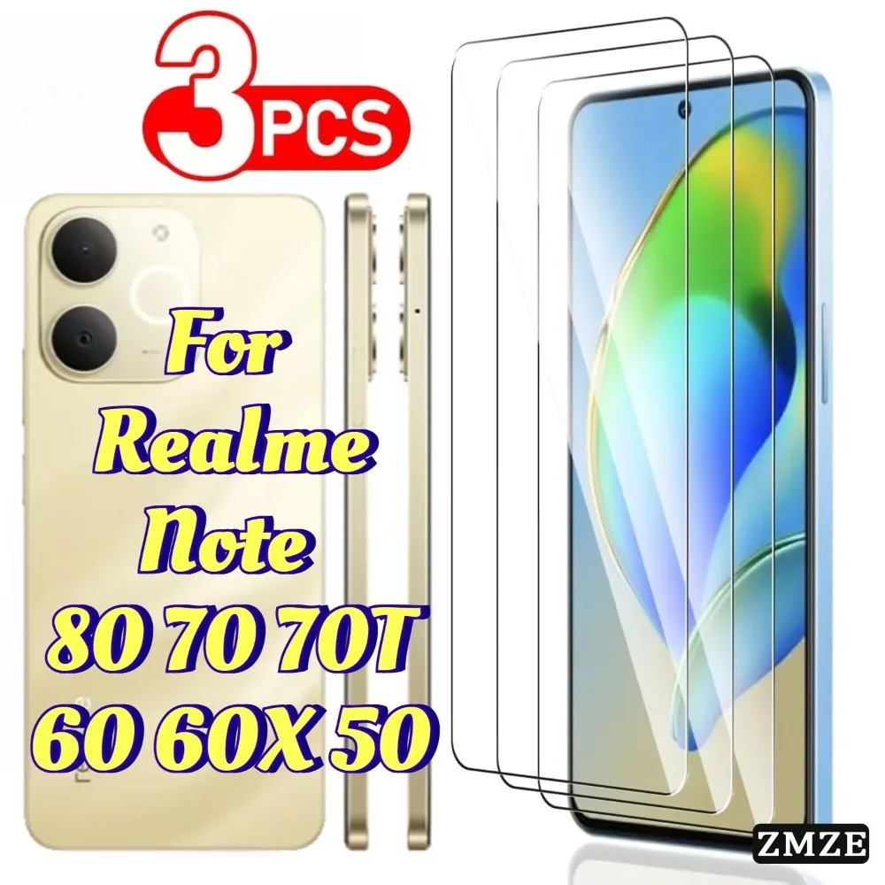 

3 шт., пленки из закаленного стекла с твердостью 9H для Realme 50, 70, 70T, защитные пленки для экрана, ультрапрозрачные HD-пленки для Realme Note 80, 60, 60X