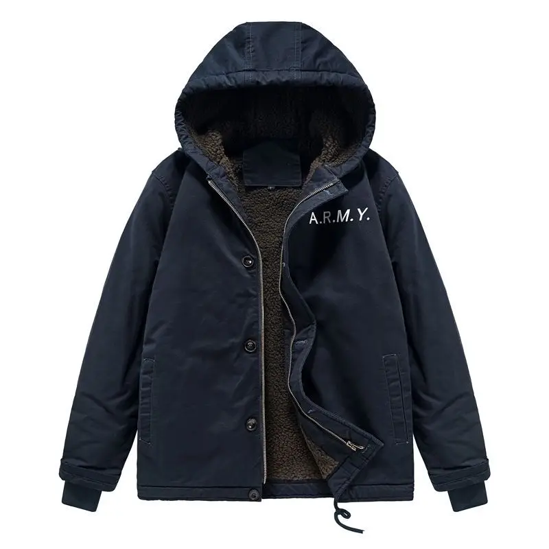 Jaquetas de inverno masculinas com capuz casaco masculino caxemira jaqueta masculina espessada quente. Parkas soltas de algodão puro para roupas