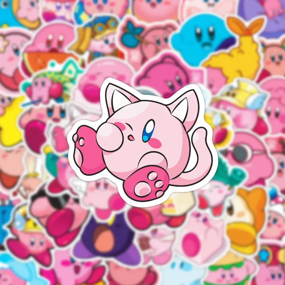 50 Stück Kawaii Kirby-Aufkleber, klassisches Spielzeug, zum Basteln, für Handy, Gepäck, Gitarre, Auto, Cartoon-Graffiti-Aufkleber, Kindergeschenk – Detail 3