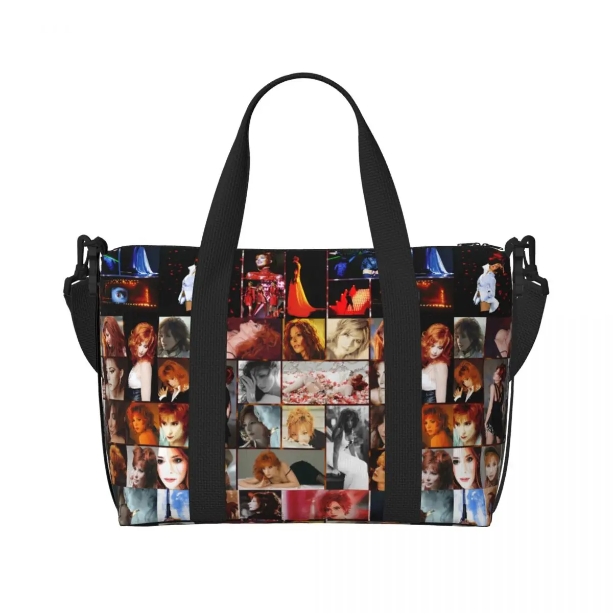 Custom Large French Singer Mylene Farmer Collage Tote Bag Women Shopper Shoulder Beach Gym Travel Bag