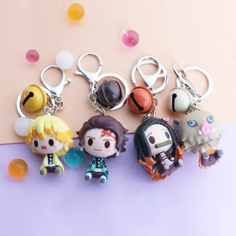 4 unids/set Anime Demon Slayer versión Q figura de acción kawaii PVC modelo coche llavero mochila colgante decoración muñeca juguete regalos