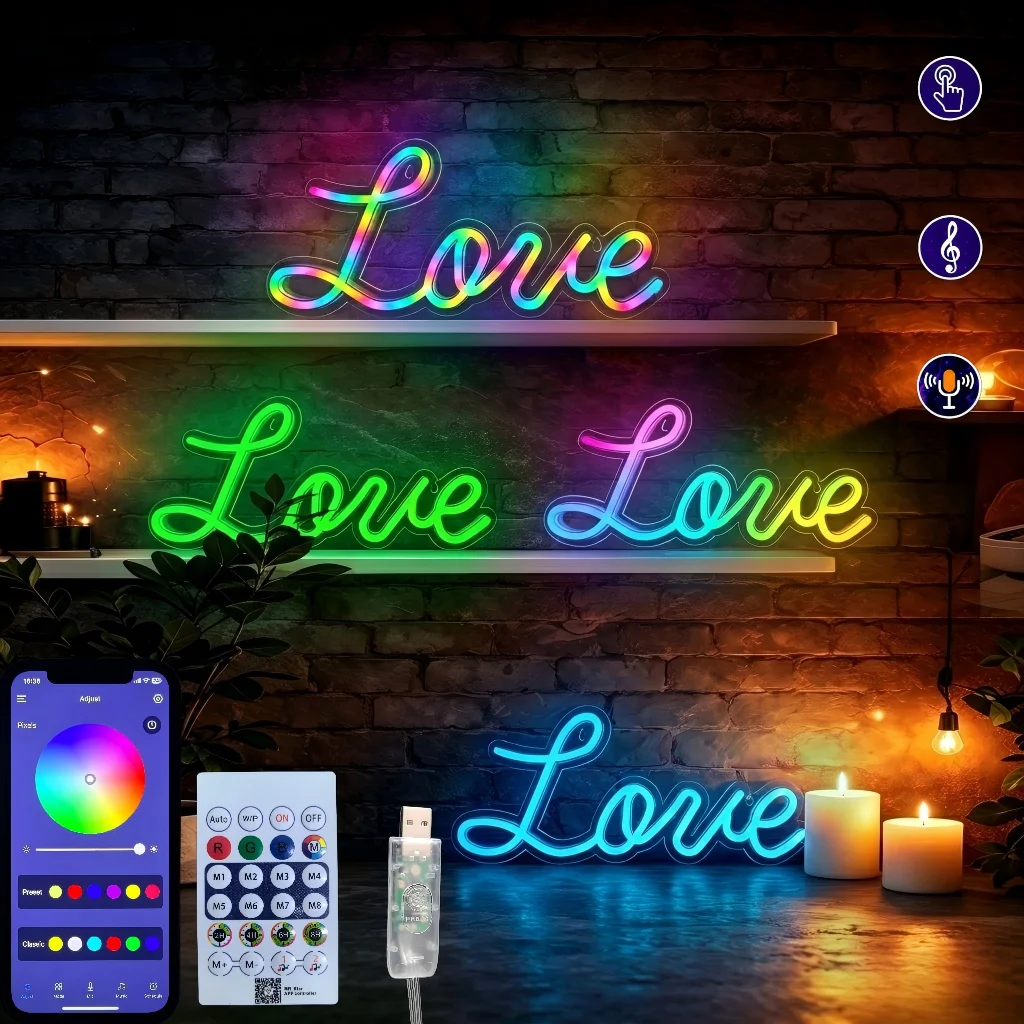 

Neon Sign Love LED Light App Remote Control USB Romantic Night Lamp For Wedding Party Valentine Day Aesthetic Room Wall Decor