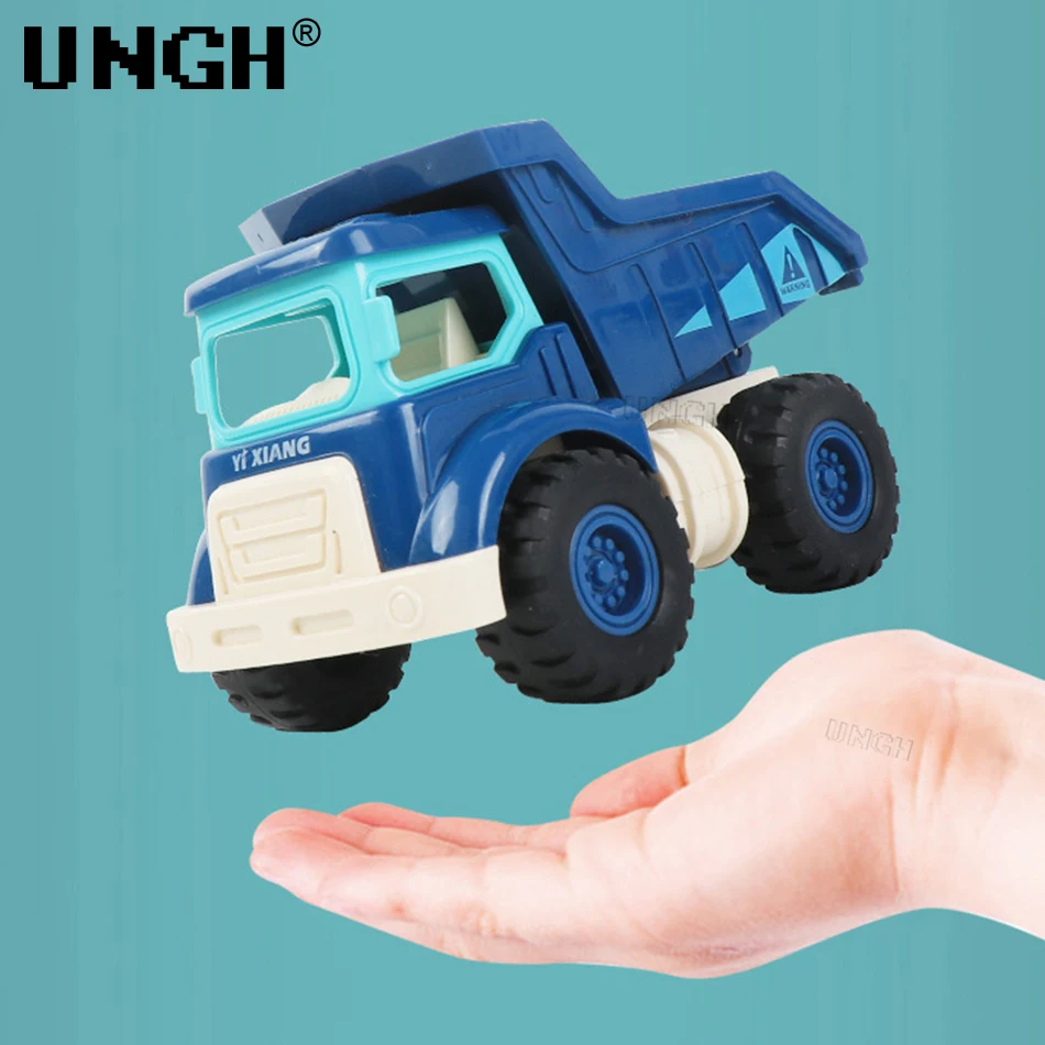UNGH 4pcs/Set Cute Engineering Diecast Car Crane Excavator Dump Mixer Truck Inertial Vehicle Toys for Children