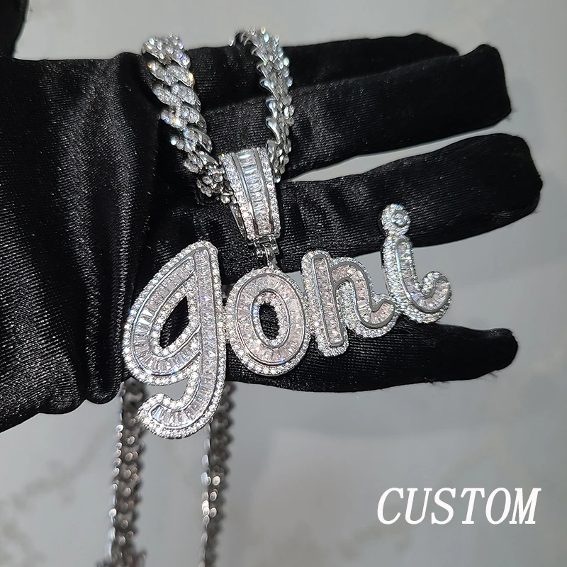 Custom Letters Pendant Script Font Personalized Fashion Name Necklace For Women  Iced Out Cubic Zircon Charm Jewelry Gifts