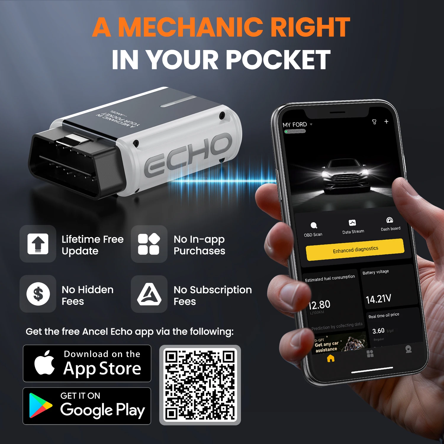 ANCEL Echo Obd2 الماسح الضوئي النفط EPB BMS إعادة تعيين تسجيل البطارية ثنائي الاتجاه جميع النظام obd 2 أدوات التشخيص لنظام iOS أندرويد