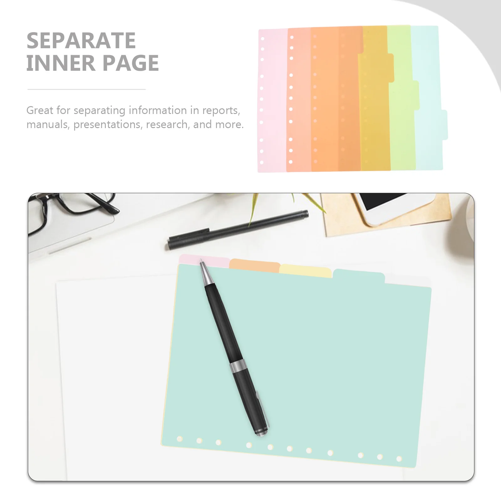 

5Pcs B5 11 Holes Plastic Binder Dividers Easy Use Vibrant Color Long Lasting File Classification Notepad Index