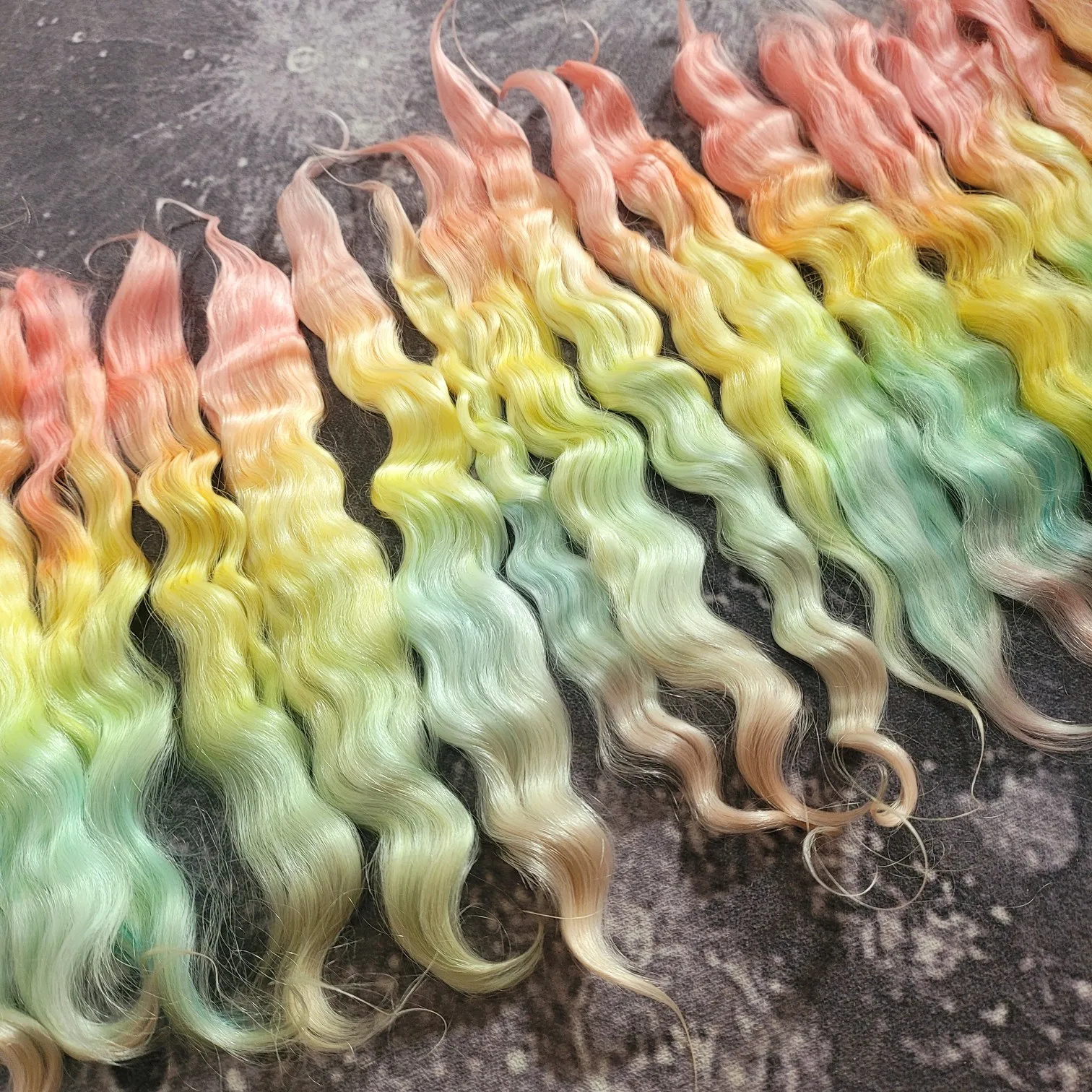 5g/10glot rainbow color mohair combed Russian Angora wool wig curly for toys diy